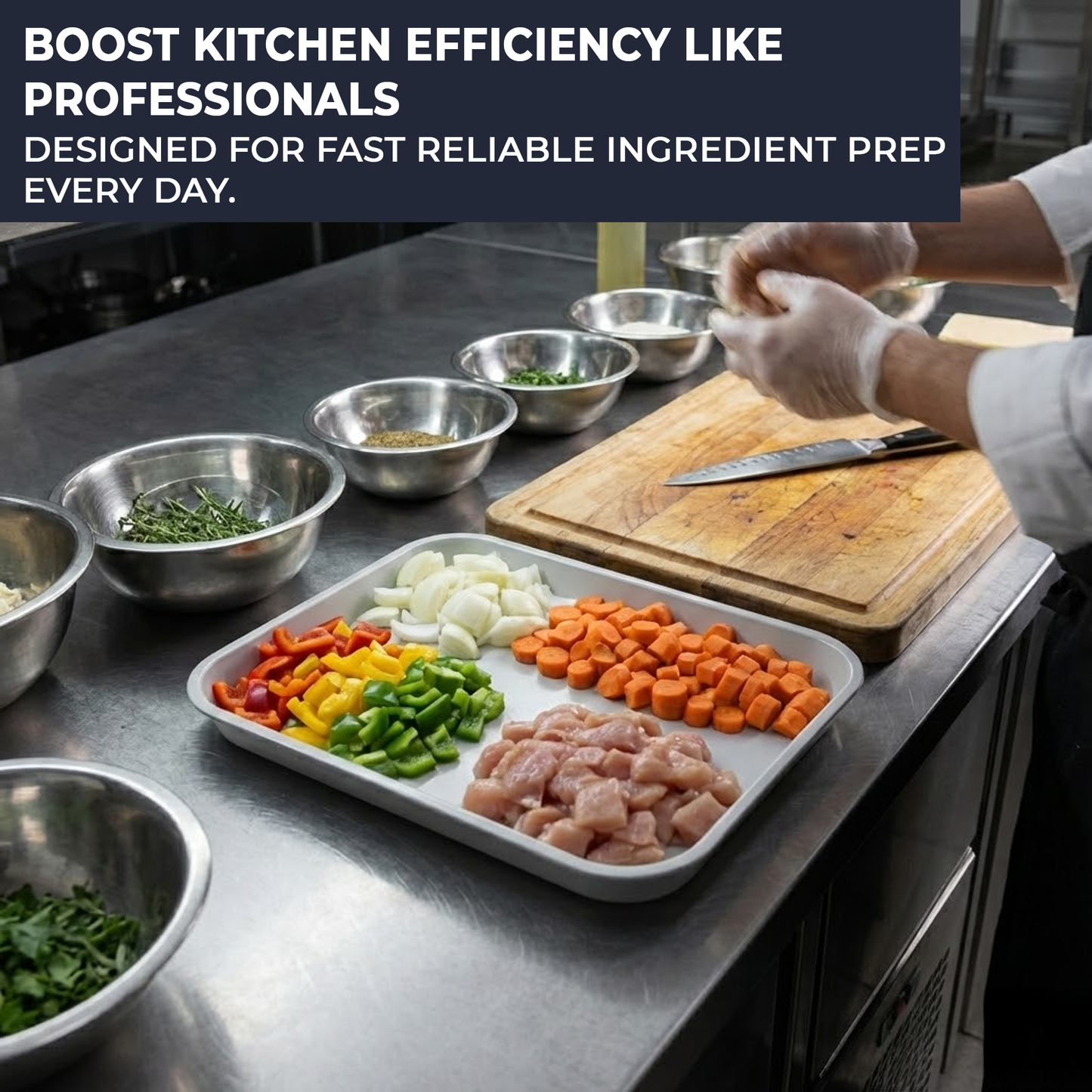 Catering-grade white trays for salads and pastries