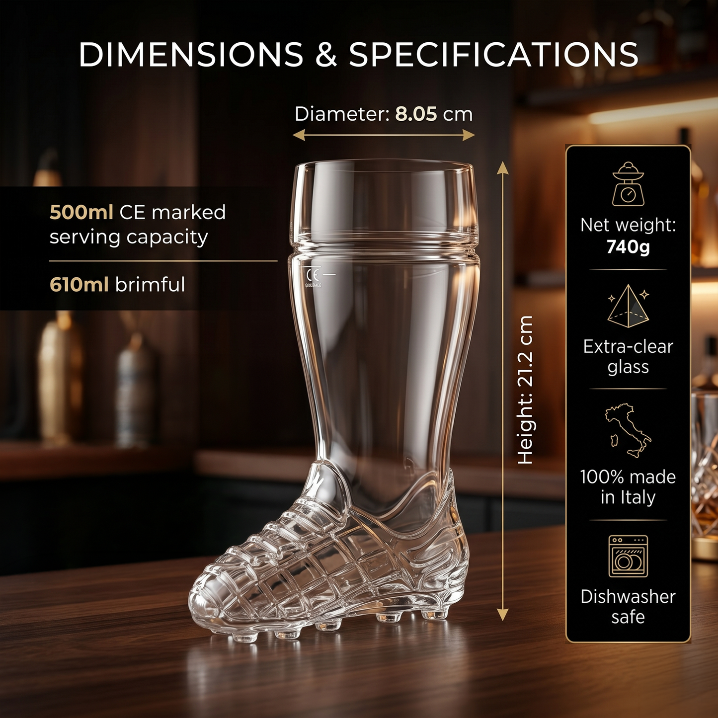 Football Boot Beer Glass 610ml - Novelty Match Day Beer Tumbler - Made in Italy