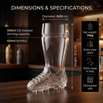 Football Boot Beer Glass 610ml - Novelty Match Day Beer Tumbler - Made in Italy