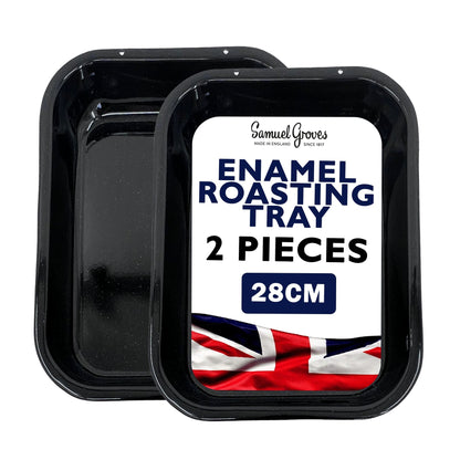 Samuel Groves 2X 28cm Vitreous Enamel Roasting Pan, Made in England by Chabrias LTD, Black, GBB047594/2 - Premium Home from Chabrias Ltd - Just £16.99! Shop now at Chabrias Ltd