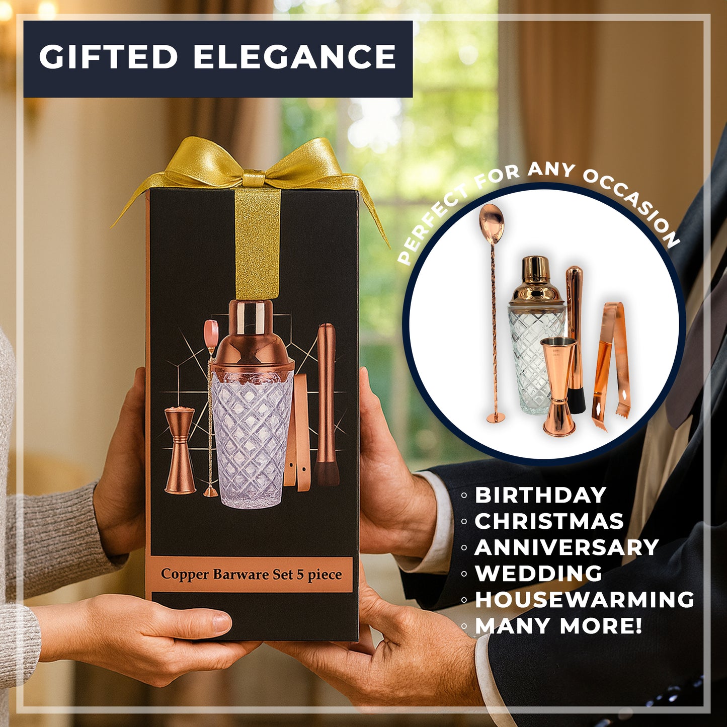 Luxury 5-Piece Copper Cocktail Kit  Bartender Set with Shaker, Jigger, Spoon, Muddler & Gift Box - Premium Bar Accessories from Chabrias Ltd - Just £21.99! Shop now at Chabrias Ltd