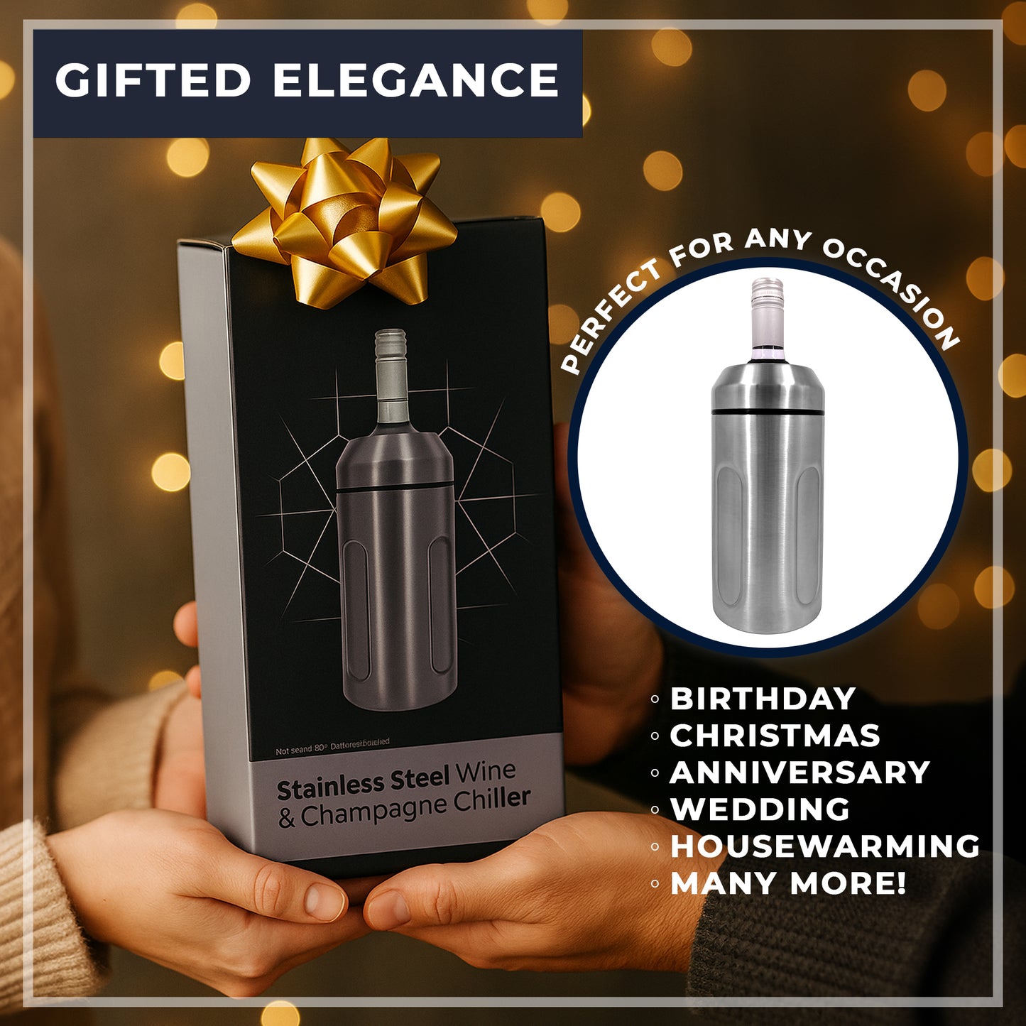 Gift-ready stainless steel wine cooler for wine lovers and hosts