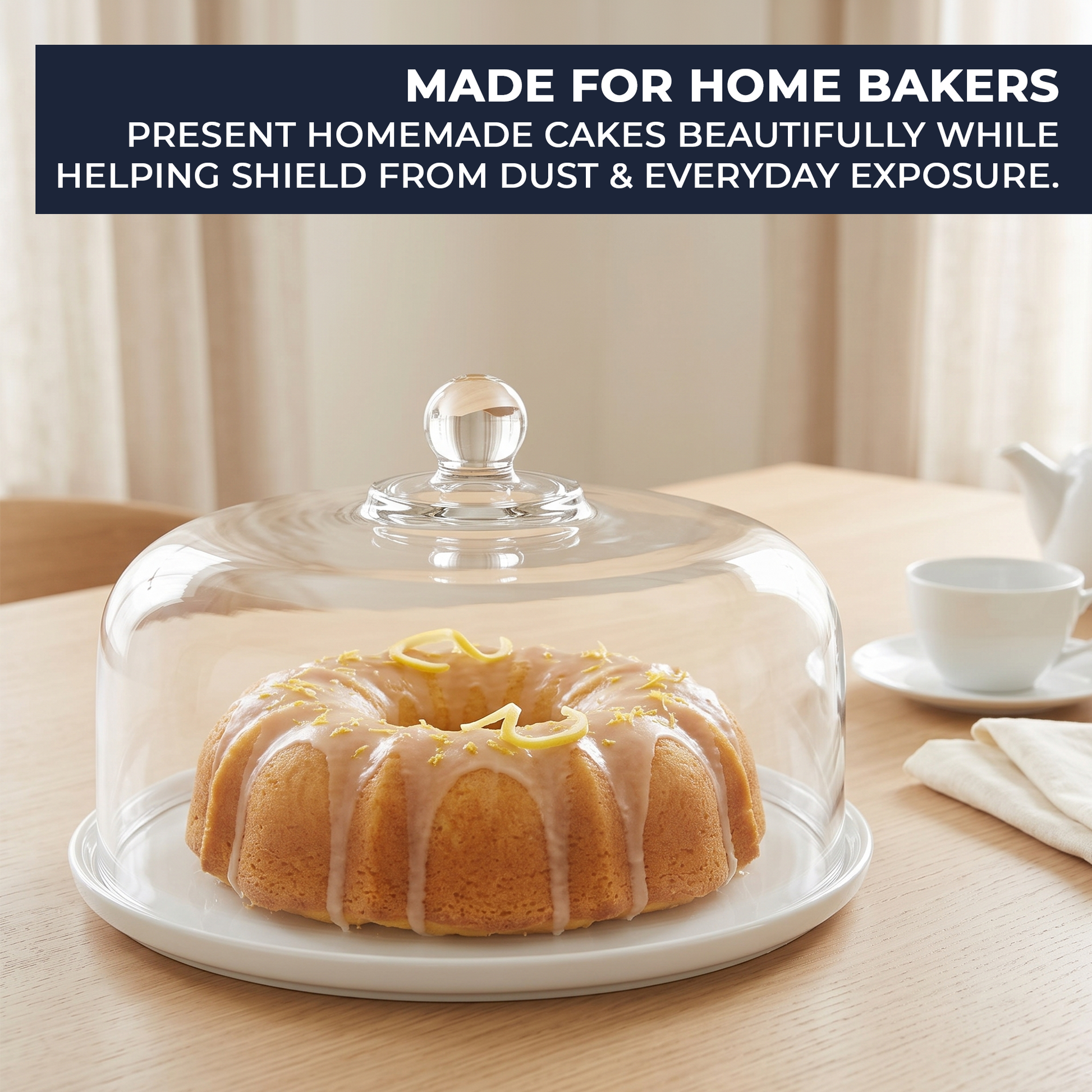 Anchor Hocking 340Q glass cake cover showing 1.47kg weight and approximately 5mm walls