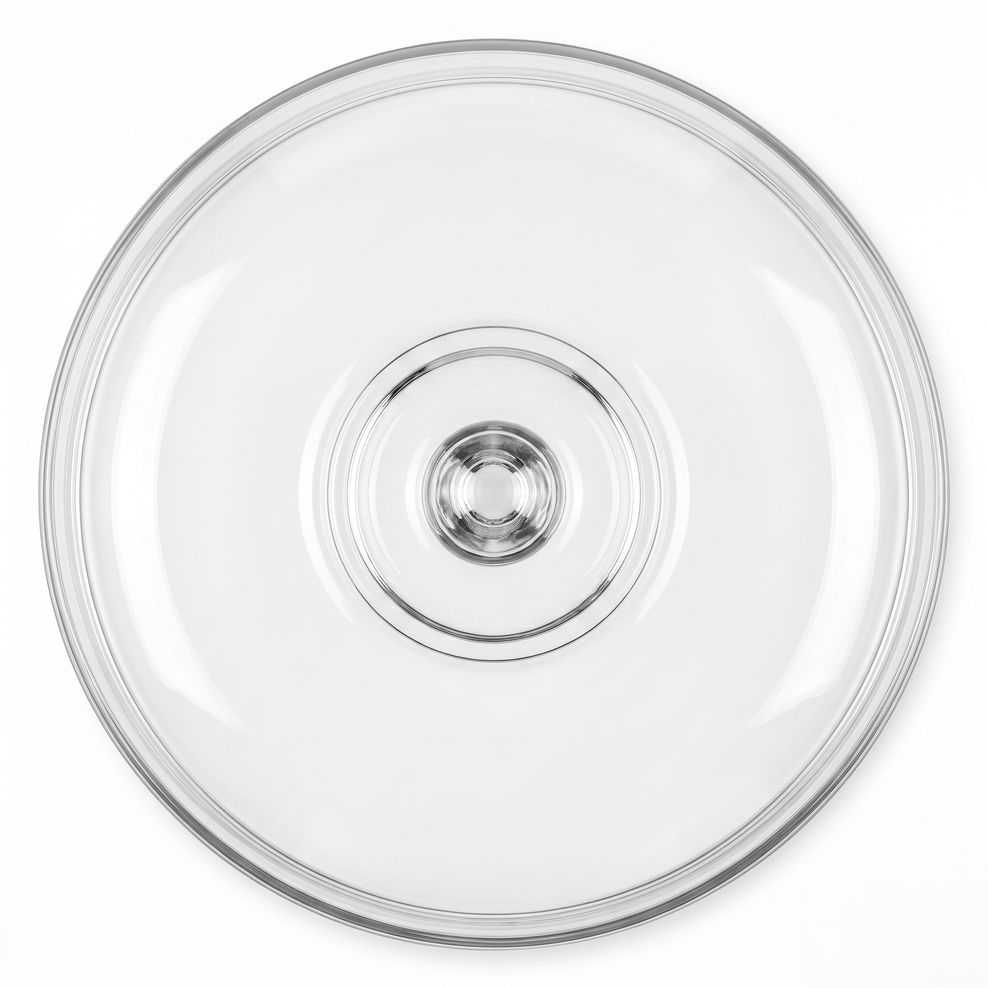 Side profile of Anchor Hocking 29cm glass cake cloche with solid spherical lifting knob