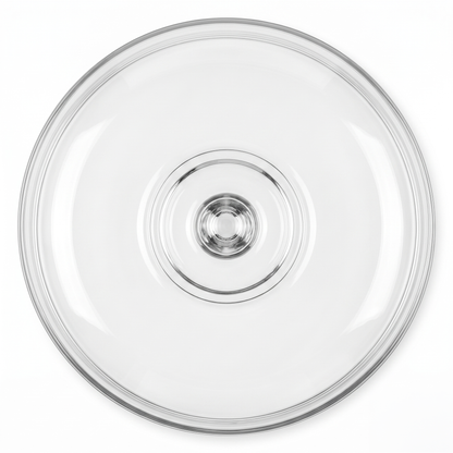 Side profile of Anchor Hocking 29cm glass cake cloche with solid spherical lifting knob