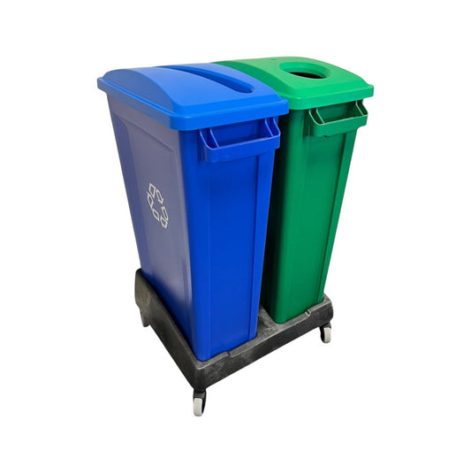 87 Litre Slim Bin With Double Dolly, Blue & Green Recycling - Premium Bins from Chabrias Ltd - Just £189.99! Shop now at Chabrias Ltd