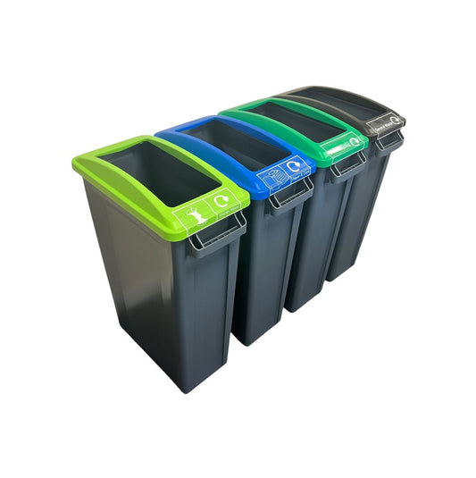 60 Litre Slim Bin With Grey Base & Open Lids (Pack of 4) - Premium Recycling Bin from Chabrias Ltd - Just £279.99! Shop now at Chabrias Ltd