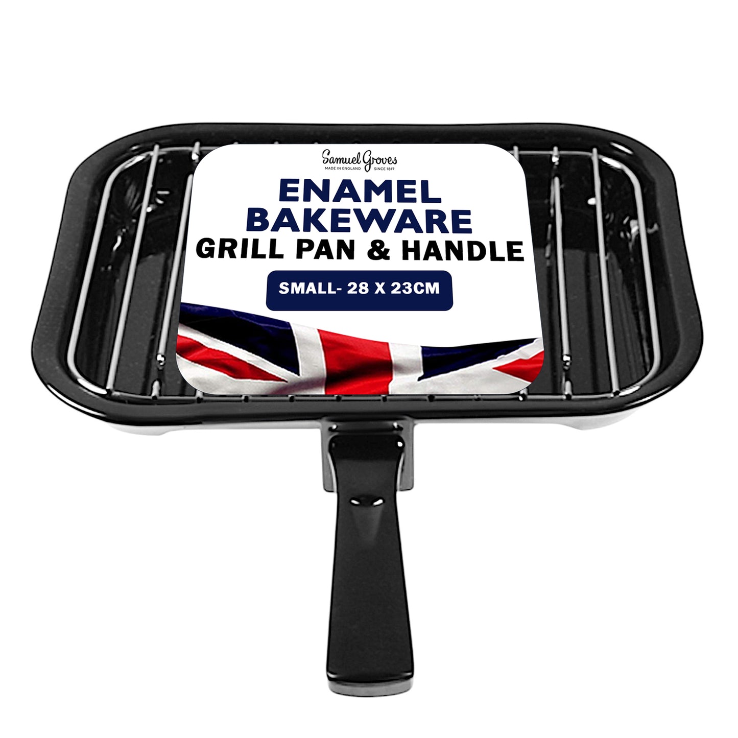 28cm British Vitreous Enamel Grill Pan & Handle, Wire Rack - Premium Home from Chabrias - Just £14.99! Shop now at Chabrias Ltd