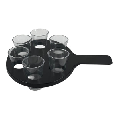 6-Hole Black Shot Glass Holder, With 6 Clear Shot Glasses - Premium Kitchen from Chabrias Ltd - Just £9.99! Shop now at Chabrias Ltd