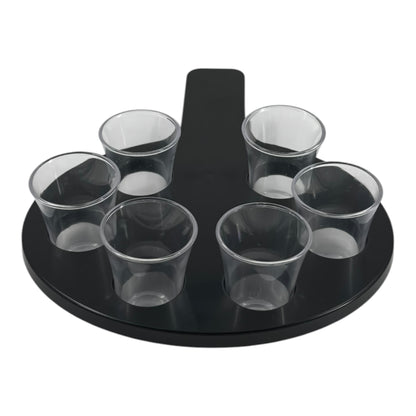 6-Hole Black Shot Glass Holder, With 6 Clear Shot Glasses - Premium Kitchen from Chabrias Ltd - Just £9.99! Shop now at Chabrias Ltd