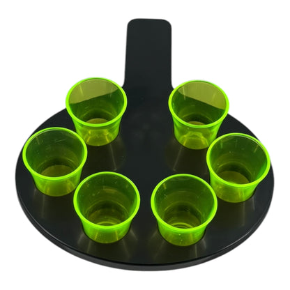 6-Hole Black Shot Glass Holder, With 6 Yellow Shot Glasses - Premium Kitchen from Chabrias Ltd - Just £9.99! Shop now at Chabrias Ltd