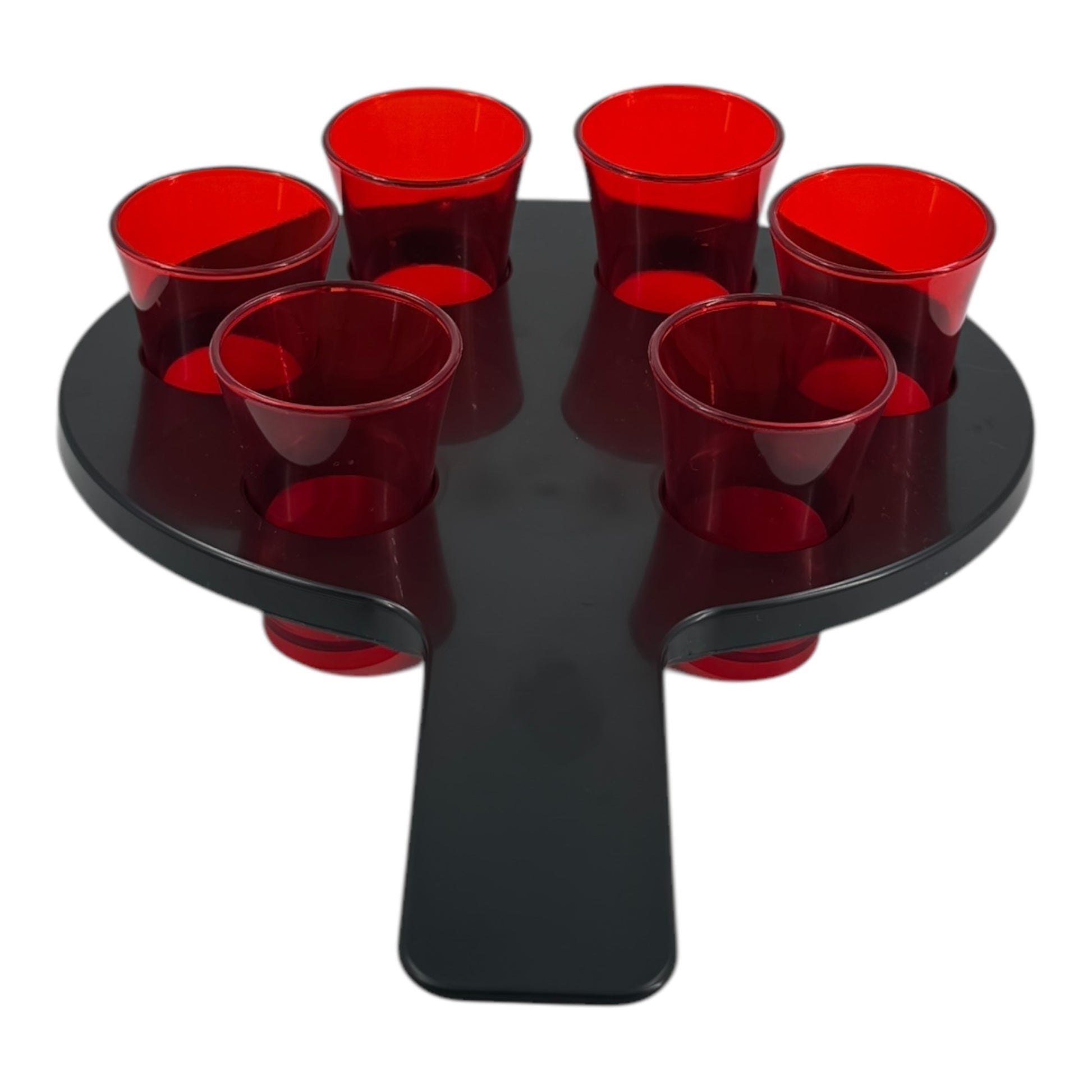 6-Hole Black Shot Glass Holder, With 6 Red Shot Glasses - Premium Kitchen from Chabrias Ltd - Just £9.99! Shop now at Chabrias Ltd