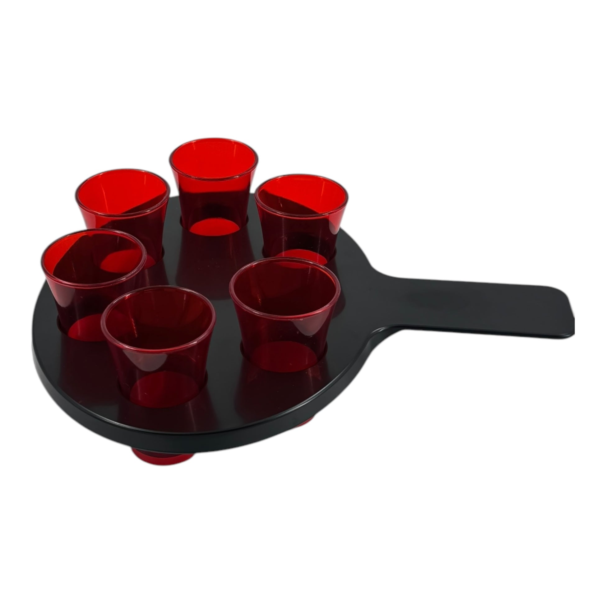 6-Hole Black Shot Glass Holder, With 6 Red Shot Glasses - Premium Kitchen from Chabrias Ltd - Just £9.99! Shop now at Chabrias Ltd