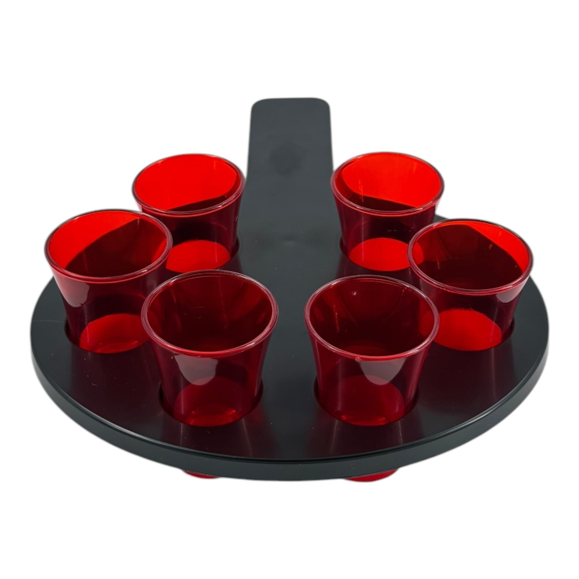 6-Hole Black Shot Glass Holder, With 6 Red Shot Glasses - Premium Kitchen from Chabrias Ltd - Just £9.99! Shop now at Chabrias Ltd