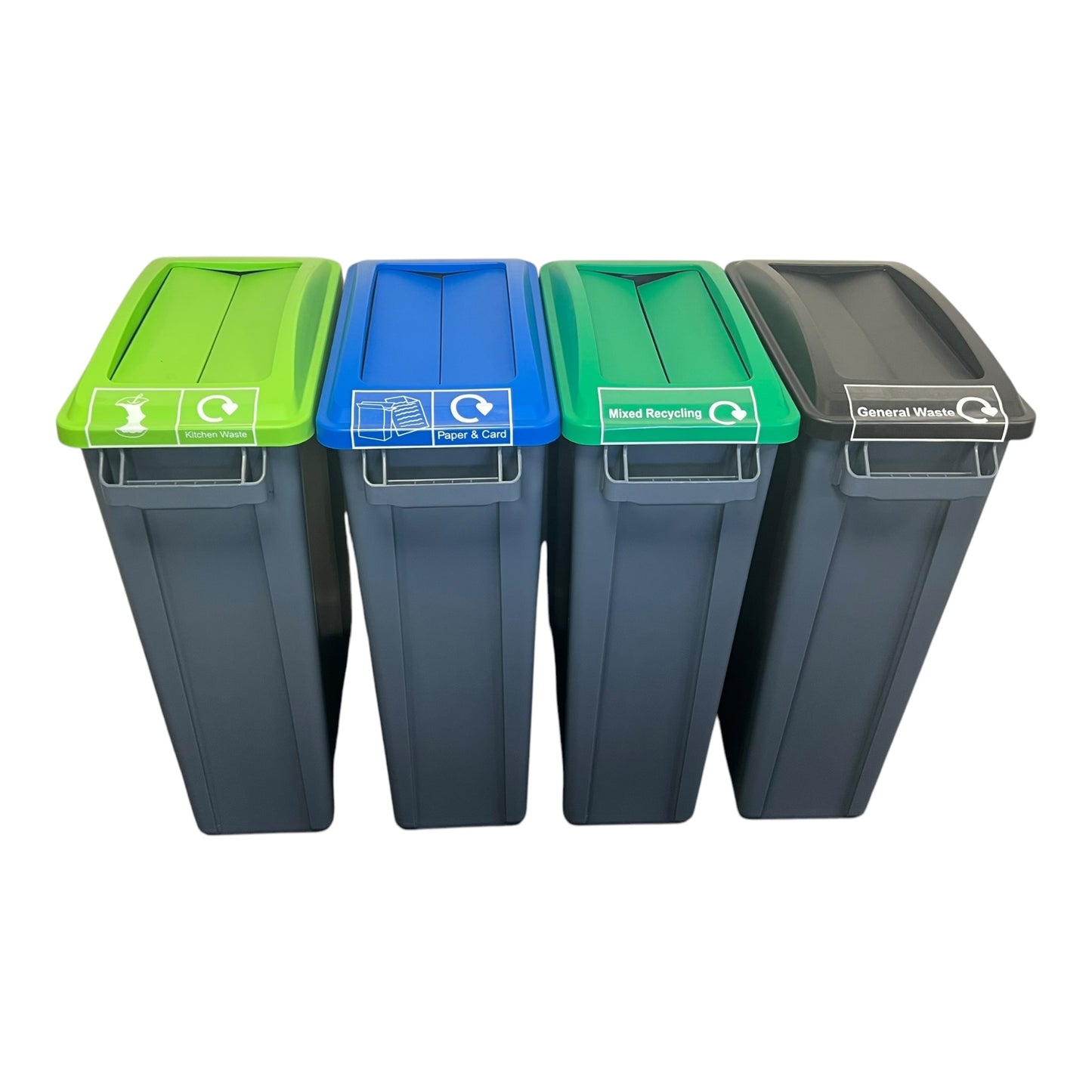 60 Litre Slim Bin With Grey Base & Swing Lids (Pack of 4) - Premium Recycling Bin from Chabrias Ltd - Just £289.99! Shop now at Chabrias Ltd