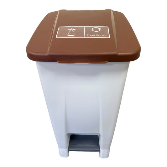 Plastic Sack Holder, White Body With Brown Lid, Food Waste Sticker Included, 60L - Premium Recycling Bin from Chabrias Ltd - Just £64.99! Shop now at Chabrias Ltd