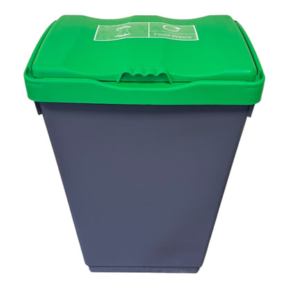 50 Litre Recycling Bin with Green Swing Lid & Food Waste Sticker Included - Premium Bins from Chabrias Ltd - Just £34.99! Shop now at Chabrias Ltd