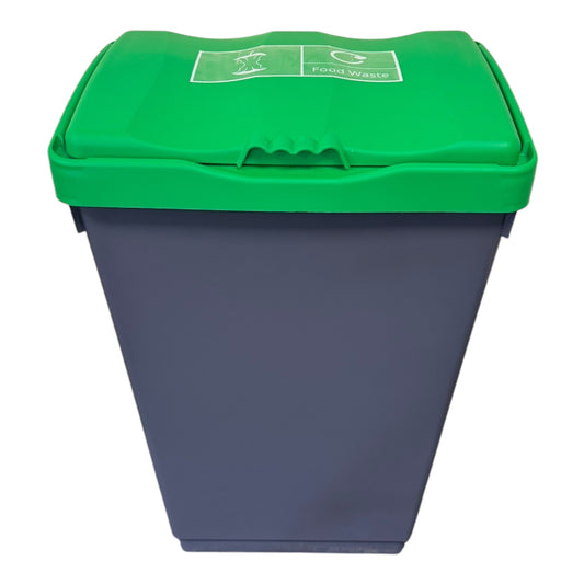 50 Litre Recycling Bin with Green Swing Lid & Food Waste Sticker Included - Premium Bins from Chabrias Ltd - Just £34.99! Shop now at Chabrias Ltd