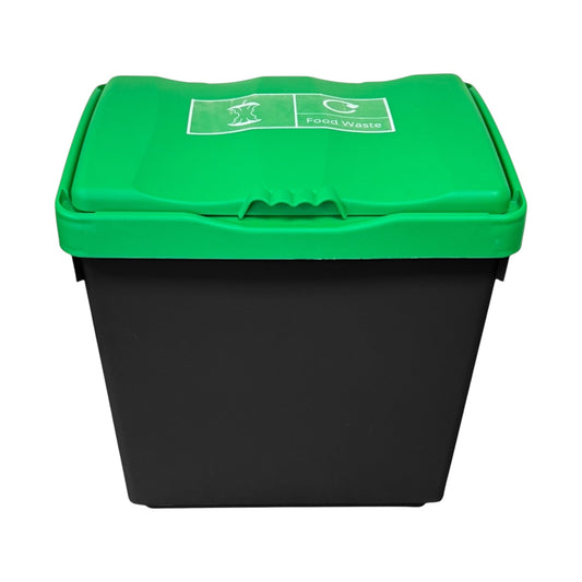 30 Litre Recycling Bin with Green Swing Lid & Food Waste Sticker Included - Premium Bins from Chabrias Ltd - Just £29.99! Shop now at Chabrias Ltd