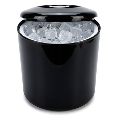 Black plastic ice bucket with removable lid for drinks stations and parties