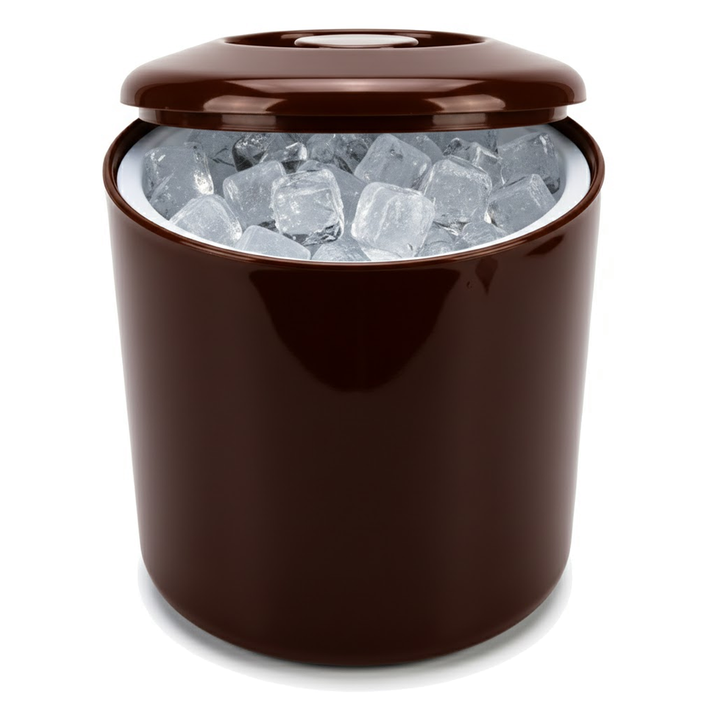 Brown plastic ice bucket with removable lid for drinks stations and parties
