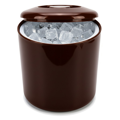 Brown plastic ice bucket with removable lid for drinks stations and parties