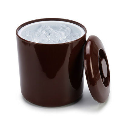 Brown 4 litre round insulated ice bucket with lid for parties and home bars