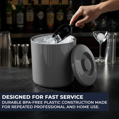 Insulated ice bucket with drip tray for keeping ice fresher for longer