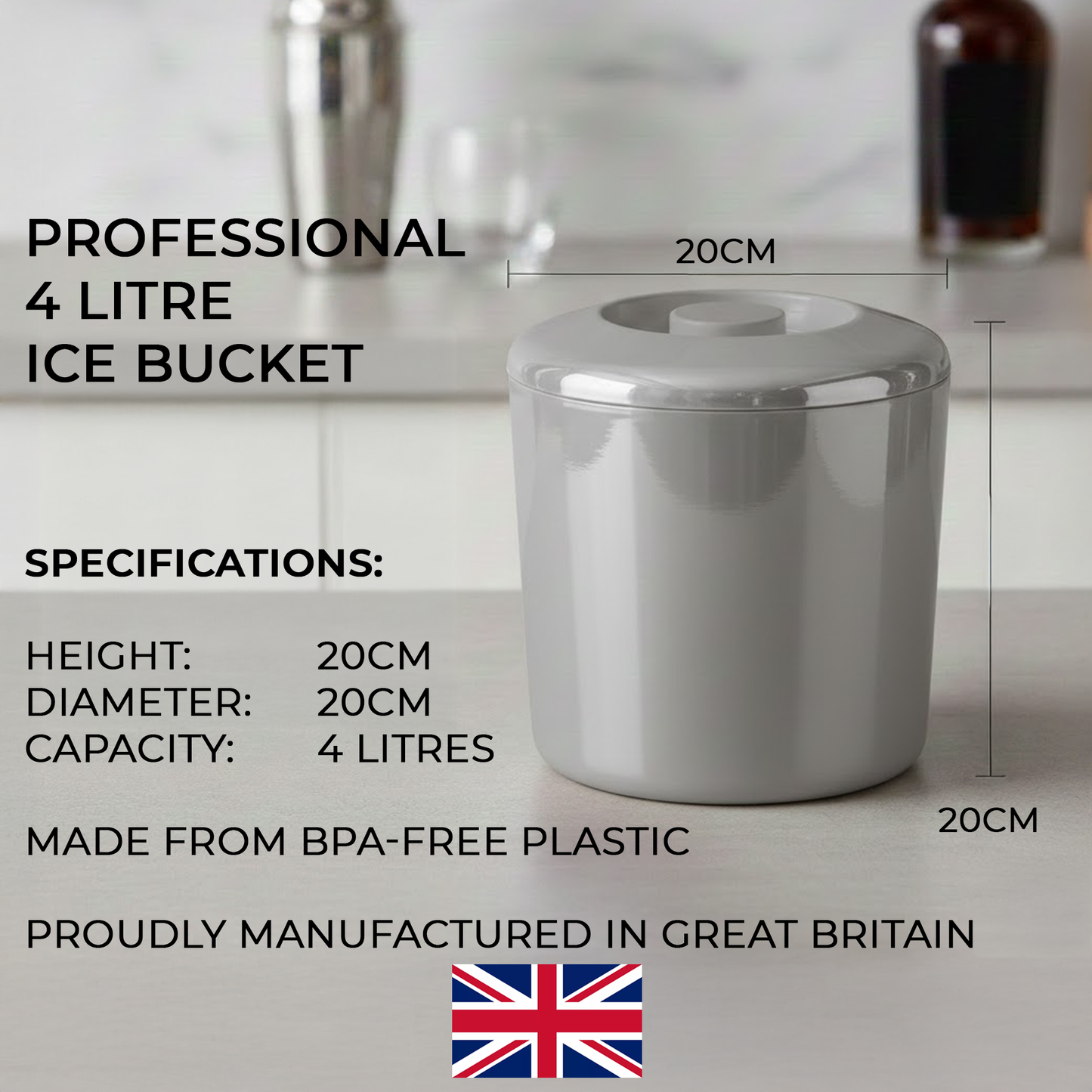 Silver plastic ice bucket with removable lid for drinks stations and parties
