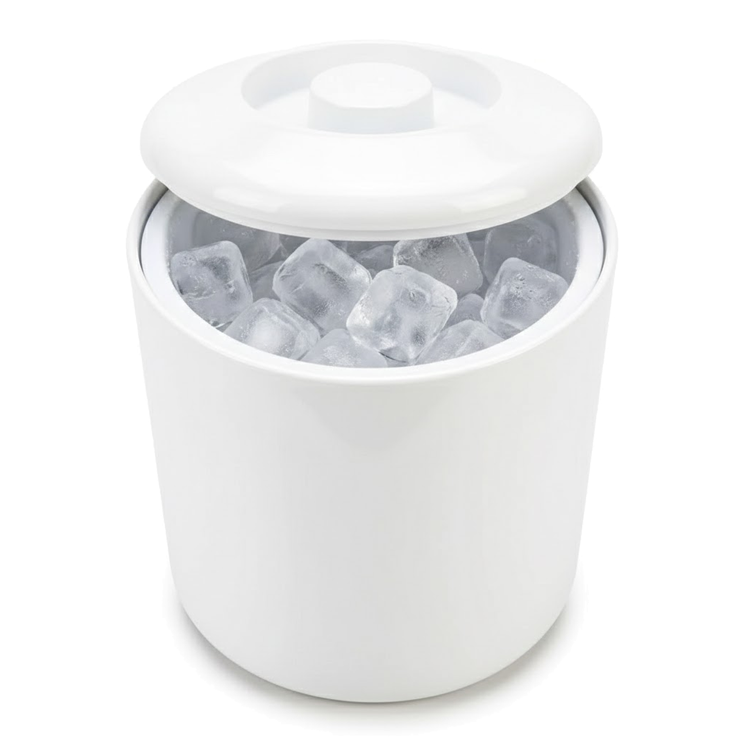 White plastic ice bucket with removable lid for drinks stations and parties
