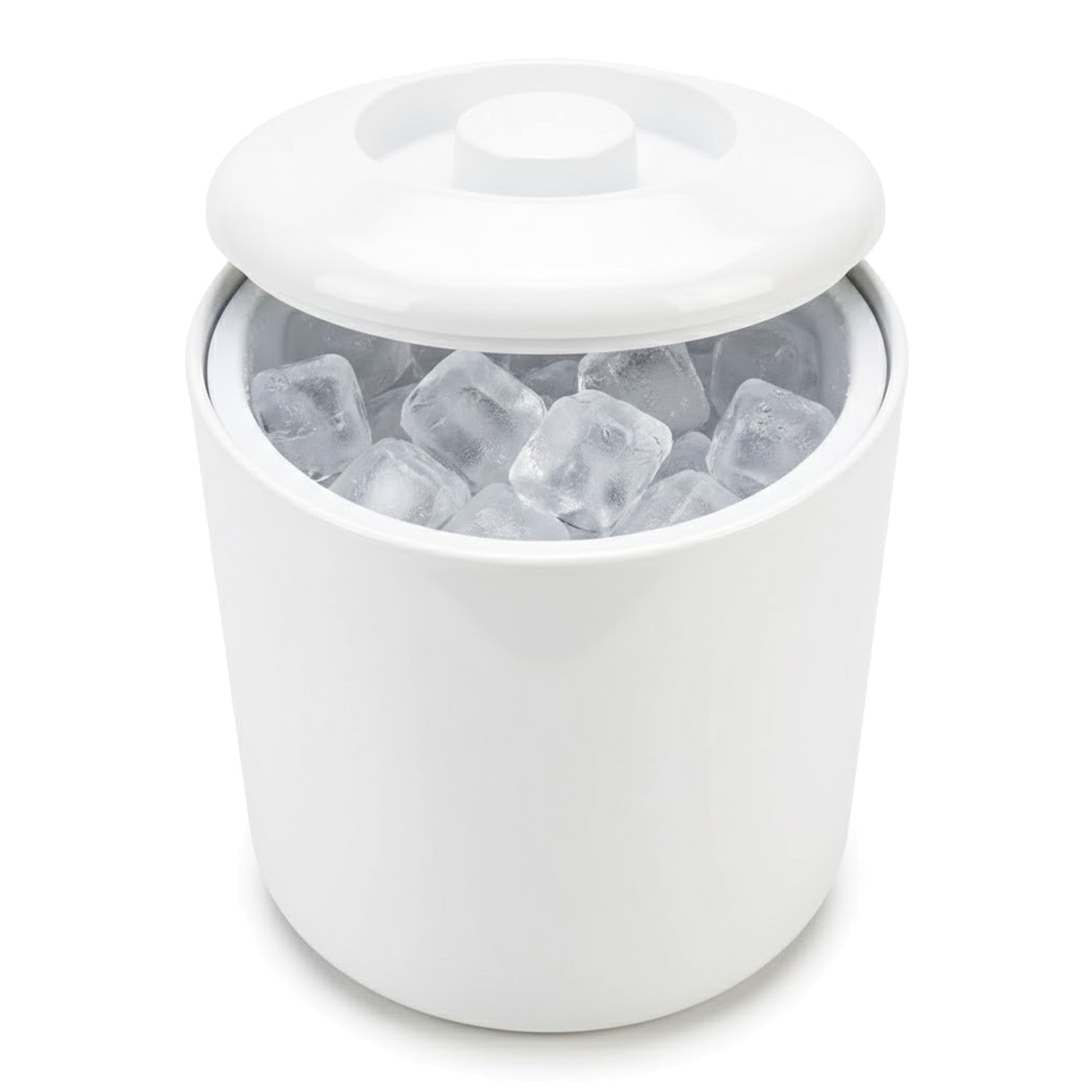 White plastic ice bucket with removable lid for drinks stations and parties