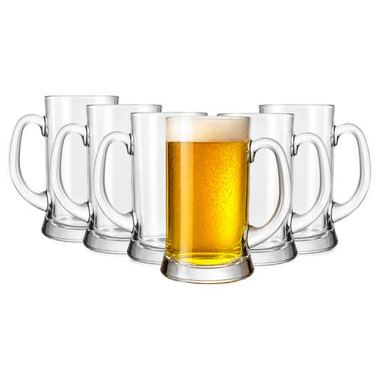 Icon 1 Pint Beer Mug Glass 585ml – Extra Clear Handled Pint Tankard for Lager & Ale – Pack of 6 – Made in Italy