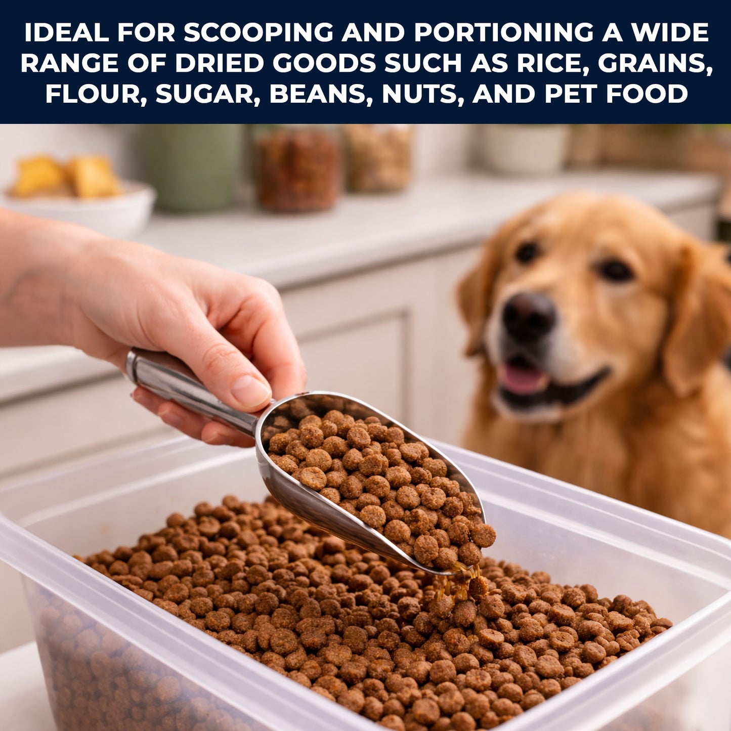 Multipurpose Aluminium Metal Scoops Set for Dry Goods - Sturdy Kitchen Scoops in Different Sizes