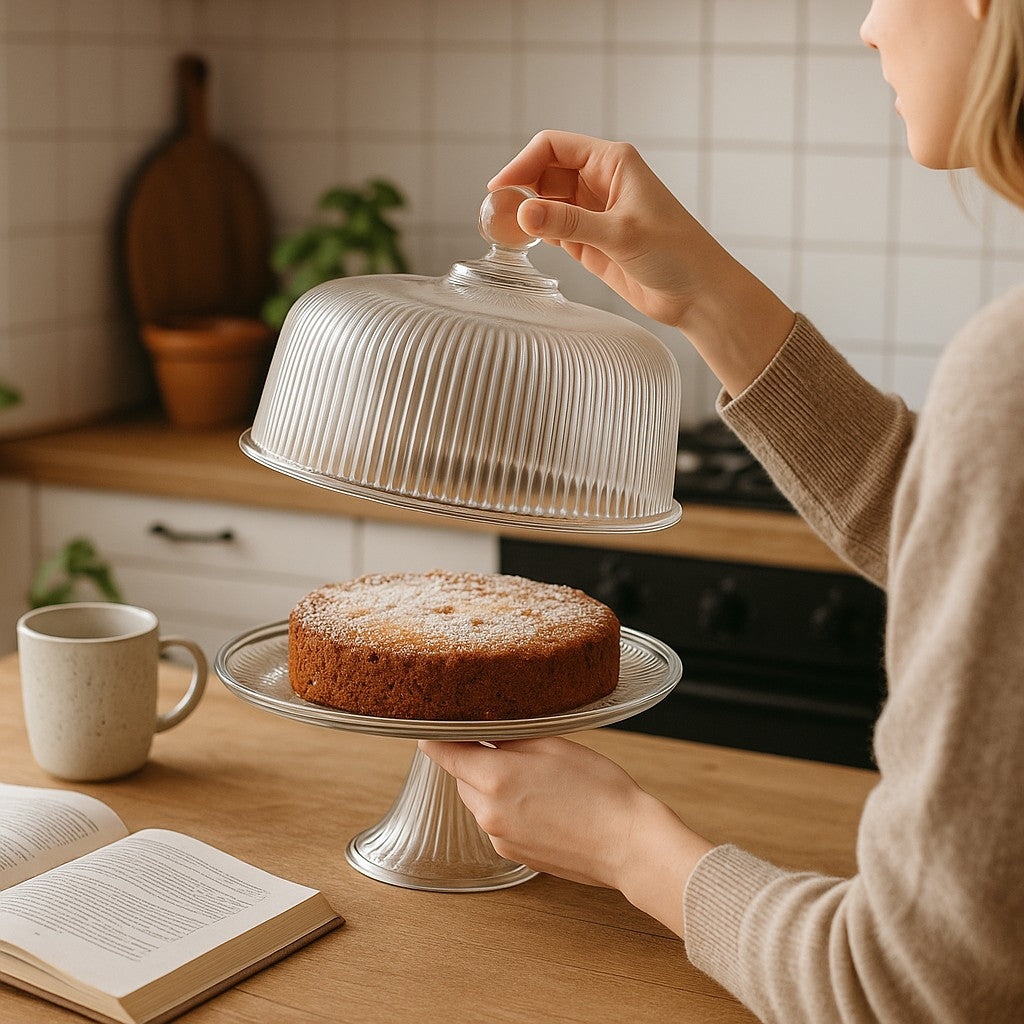 Monaco Cake Stand with Dome Plateau with Bell Jar, 28cm - Premium Home from Chabrias Ltd - Just £44.99! Shop now at Chabrias Ltd