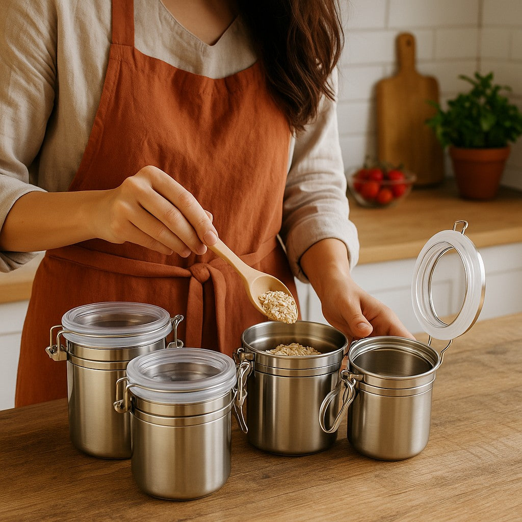 Round Stainless Steel Jar with Acrylic Lid & Lock (4 pack) - Premium Food Storage Boxes from Chabrias Ltd - Just £44.99! Shop now at Chabrias Ltd