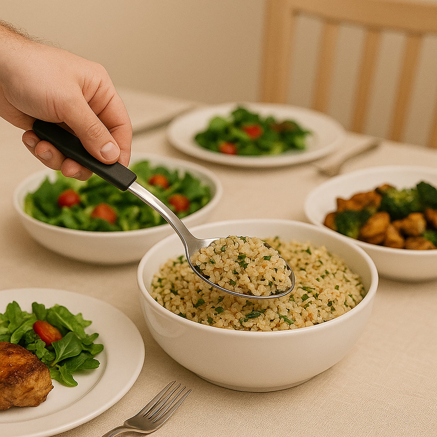 Le Buffet Serving Spoon 30cm – Stainless Steel with Heat-Resistant Handle (Black) - Premium Kitchen from Chabrias Ltd - Just £7.99! Shop now at Chabrias Ltd