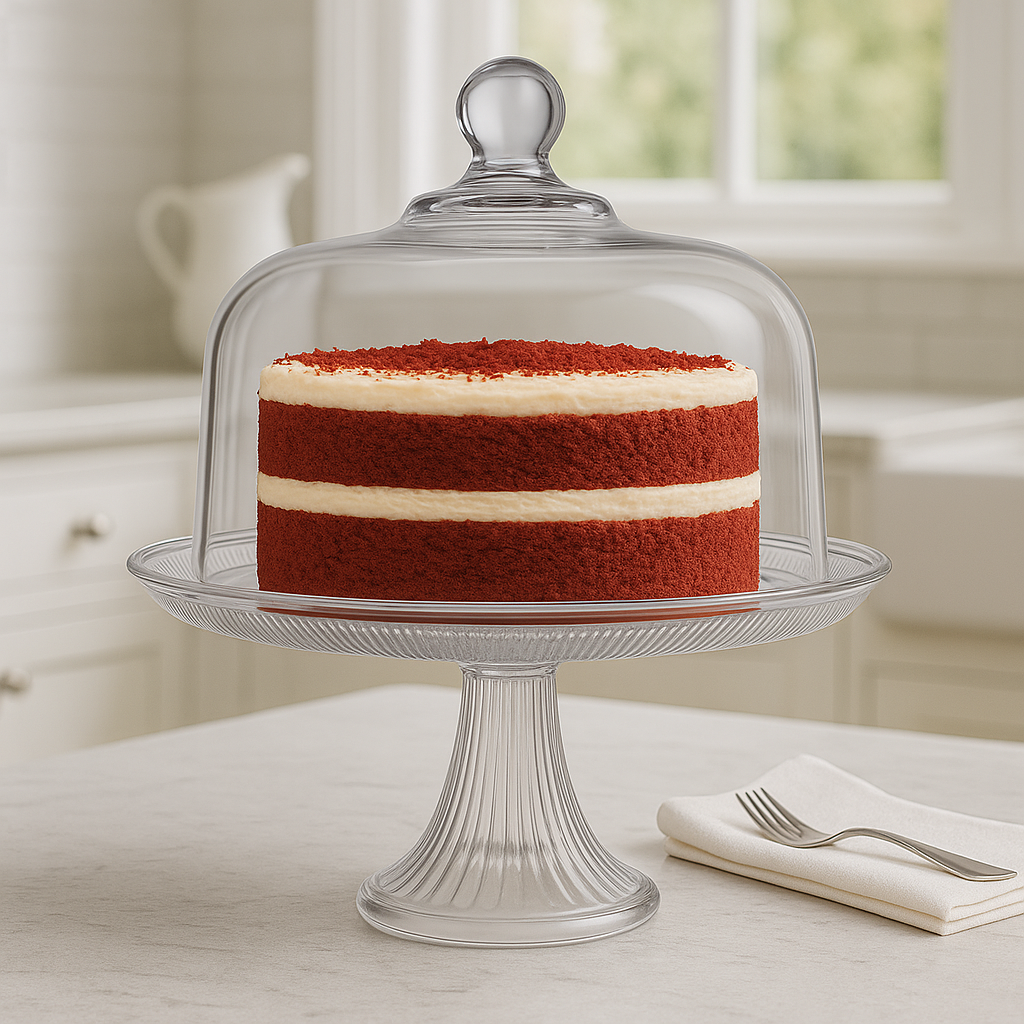 Canton Cake Stand with Dome Plateau with Bell Jar, 12" - Premium Glassware from Chabrias Ltd - Just £44.99! Shop now at Chabrias Ltd
