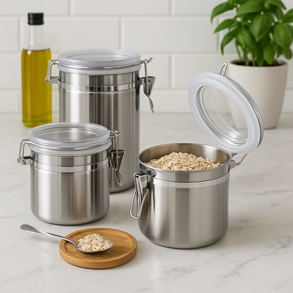 Round Stainless Steel Jar with Acrylic Lid & Lock (4 pack) - Premium Food Storage Boxes from Chabrias Ltd - Just £44.99! Shop now at Chabrias Ltd