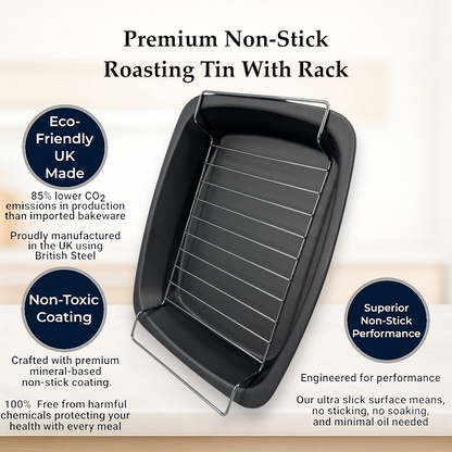 Non-Stick Roasting Pan & Rack 37cm - Premium Kitchen from Samuel Groves - Just £10.44! Shop now at Chabrias Ltd