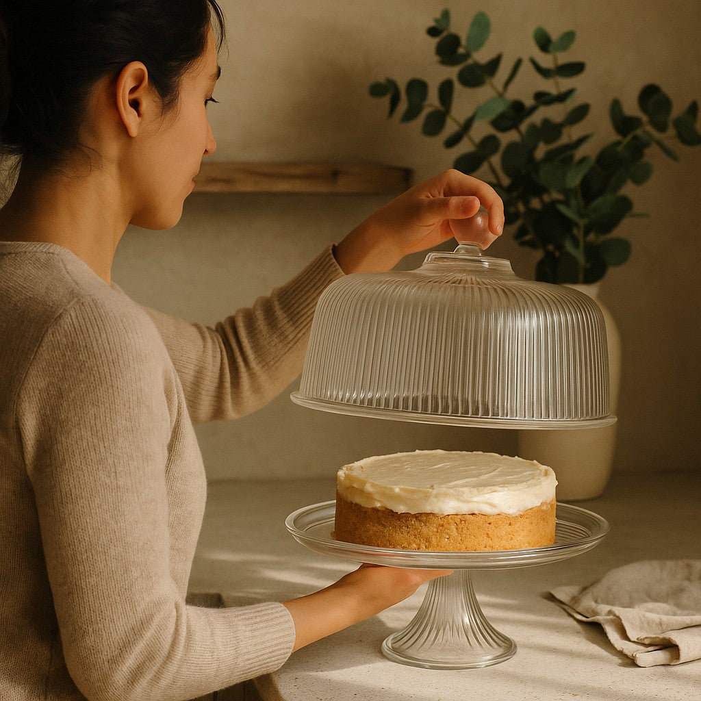 Monaco Cake Stand with Dome Plateau with Bell Jar, 28cm - Premium Home from Chabrias Ltd - Just £44.99! Shop now at Chabrias Ltd