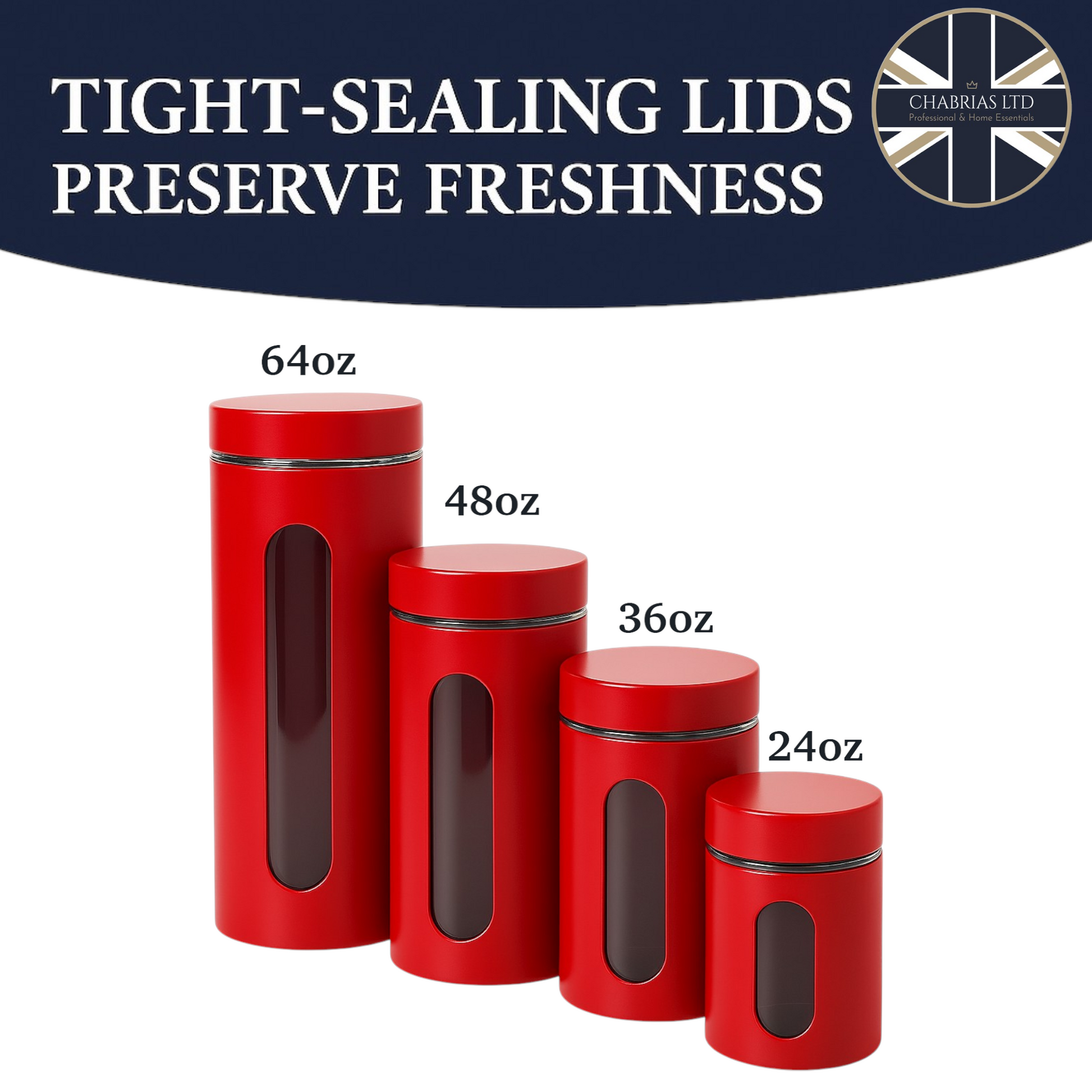 Stainless Steel Cannister with Glass Window & Airtight Lid, Cherry (4 piece) - Premium Food Storage Boxes from Chabrias Ltd - Just £27.99! Shop now at Chabrias Ltd