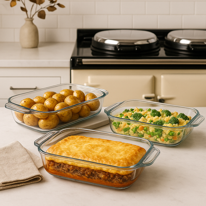 Glass Bakeware Set - Loaf Pan, Cake dish, Baking Dish (3 pack) - Premium Glassware from Chabrias Ltd - Just £44.99! Shop now at Chabrias Ltd