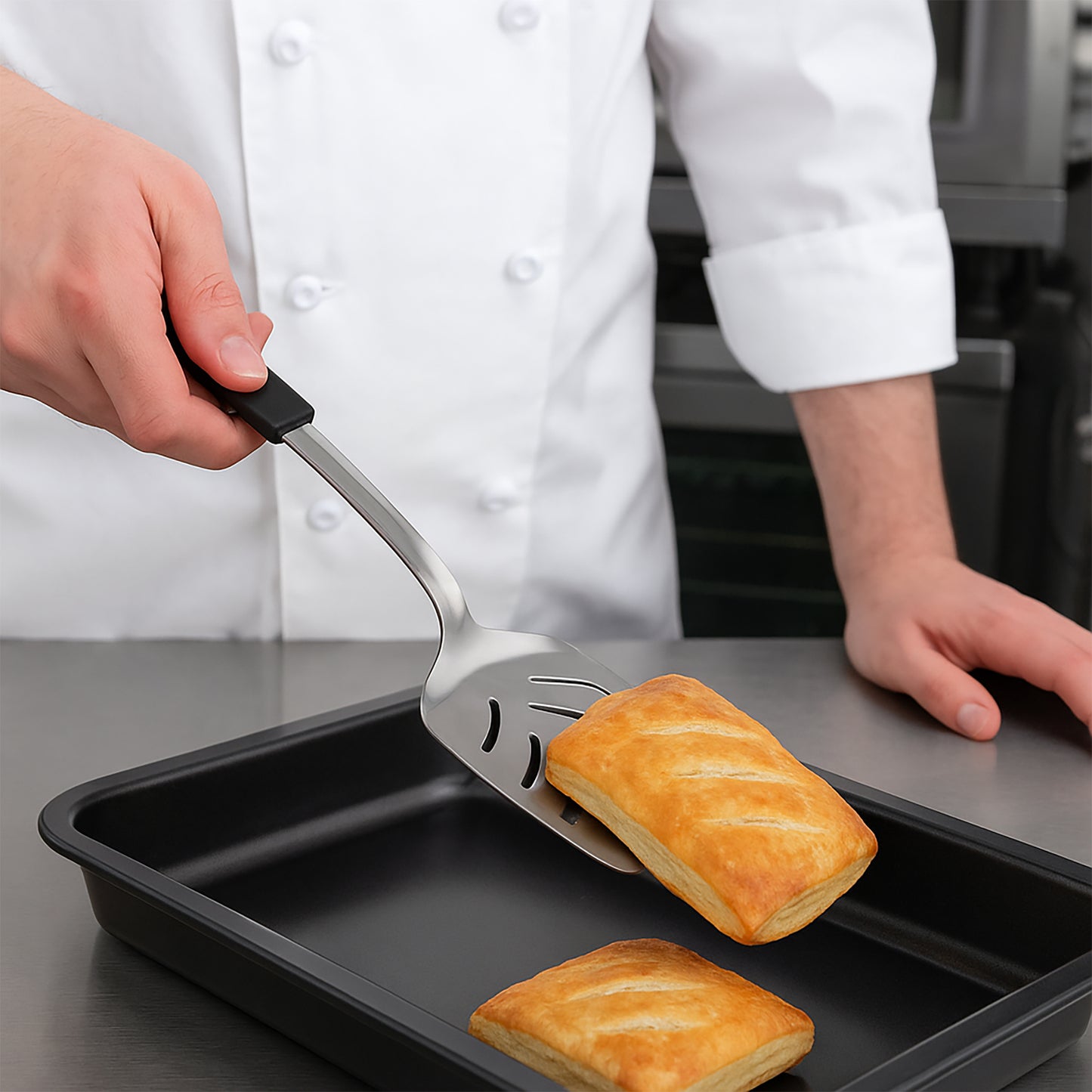 Le Buffet Slotted Turner – Stainless Steel with Heat-Resistant Handle (Black) - Premium Kitchen from Chabrias Ltd - Just £7.99! Shop now at Chabrias Ltd