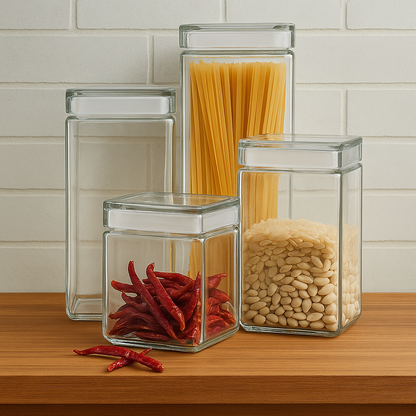 Stackable Storage Glass Jar, 1L (3 pack) - Premium Home from Chabrias Ltd - Just £25.49! Shop now at Chabrias Ltd