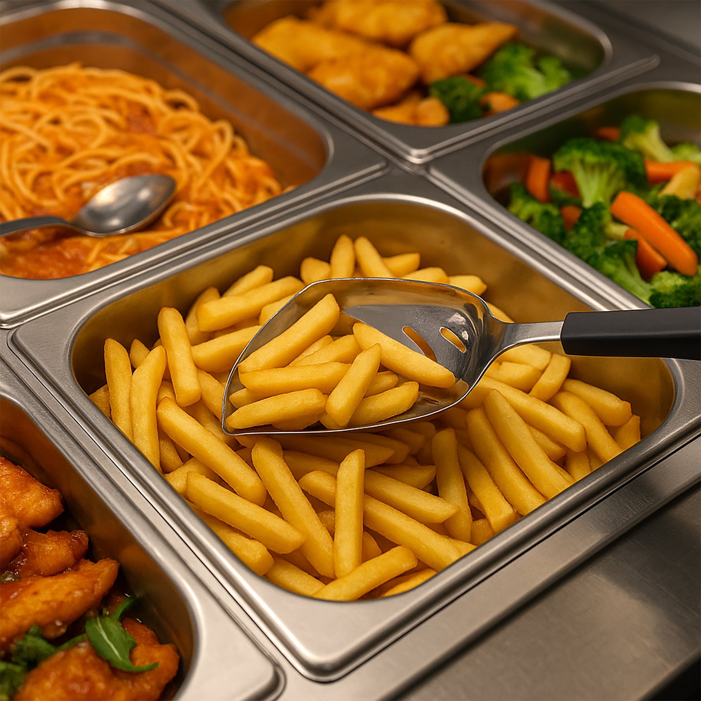 Le Buffet Slotted Chip Scoop – Stainless Steel with Heat-Resistant Handle (Black) - Premium Kitchen from Chabrias Ltd - Just £7.99! Shop now at Chabrias Ltd