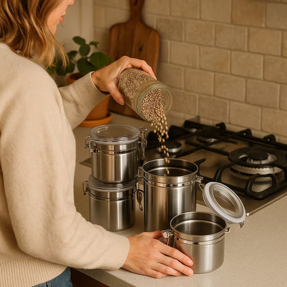Round Stainless Steel Jar with Acrylic Lid & Lock (4 pack) - Premium Food Storage Boxes from Chabrias Ltd - Just £44.99! Shop now at Chabrias Ltd