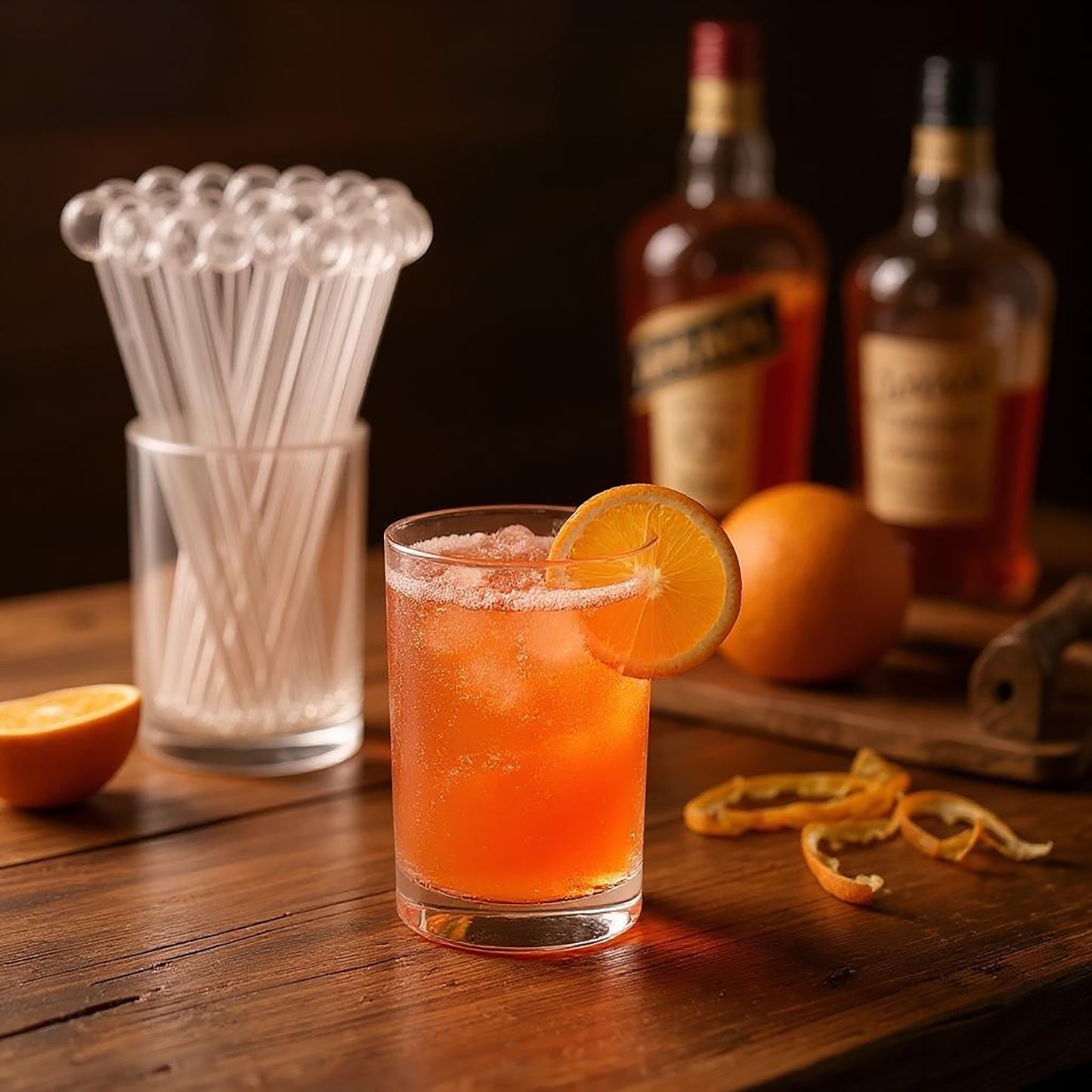 Clear UK Made Reusable Plastic Cocktail Disk Stirrers With Bubble Effect Stem - Premium Quality Stir Sticks for Mixing and Garnishing Drinks - Premium Kitchen from Chabrias Ltd - Just £8.54! Shop now at Chabrias Ltd