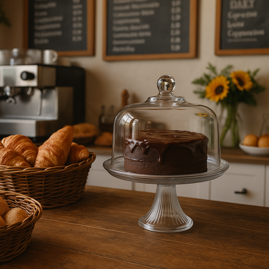 Canton Cake Stand with Dome Plateau with Bell Jar, 12" - Premium Glassware from Chabrias Ltd - Just £44.99! Shop now at Chabrias Ltd