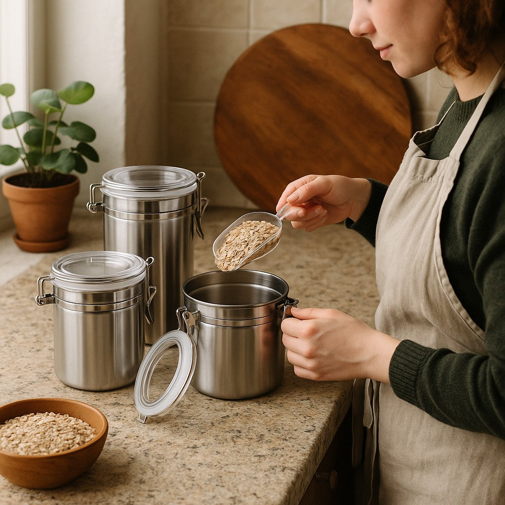 Round Stainless Steel Jar with Acrylic Lid & Lock (4 pack) - Premium Food Storage Boxes from Chabrias Ltd - Just £44.99! Shop now at Chabrias Ltd