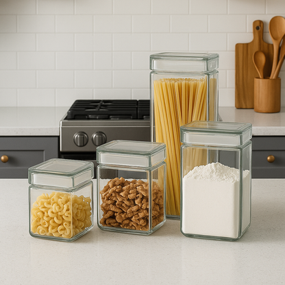 Stackable Storage Glass Jar, 1L (3 pack) - Premium Home from Chabrias Ltd - Just £25.49! Shop now at Chabrias Ltd